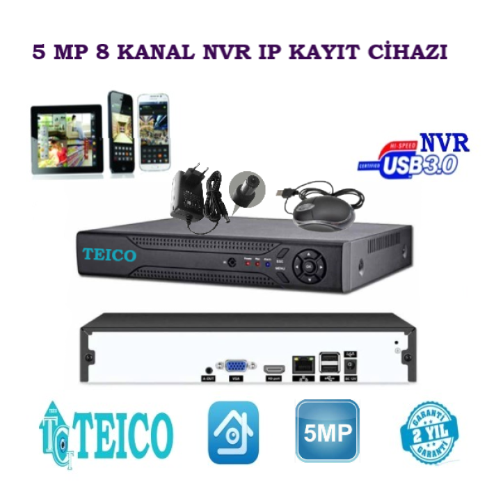 5 Mp 8 Kanal IP Kamera Kayıt Cihazı NVR Teico-9508