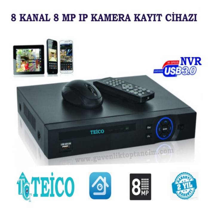 8 Mp 8 Kanal IP Kamera Kayıt Cihazı NVR Teico-9808