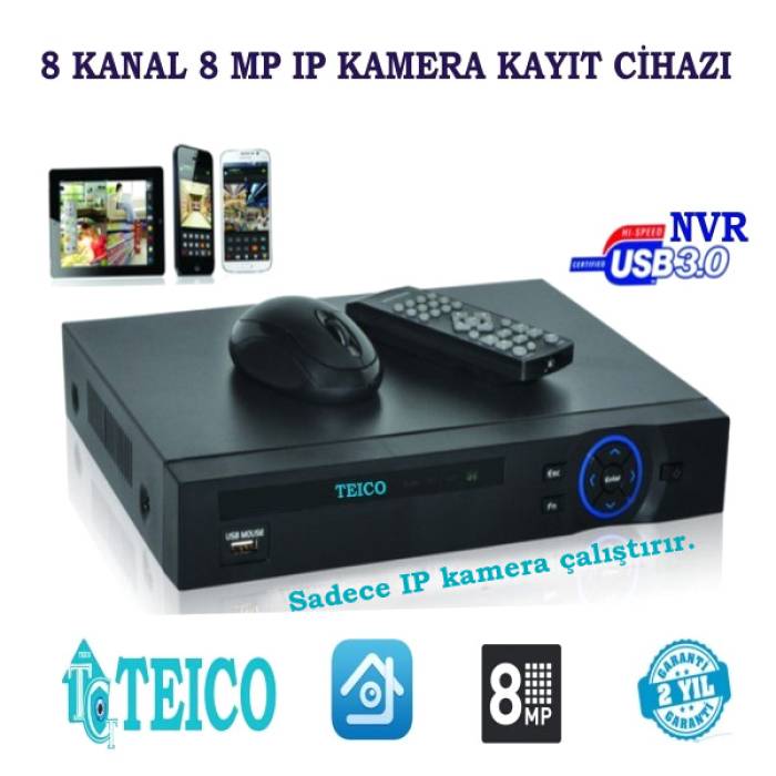 8 Mp 8 Kanal IP Kamera Kayıt Cihazı NVR Teico-9808