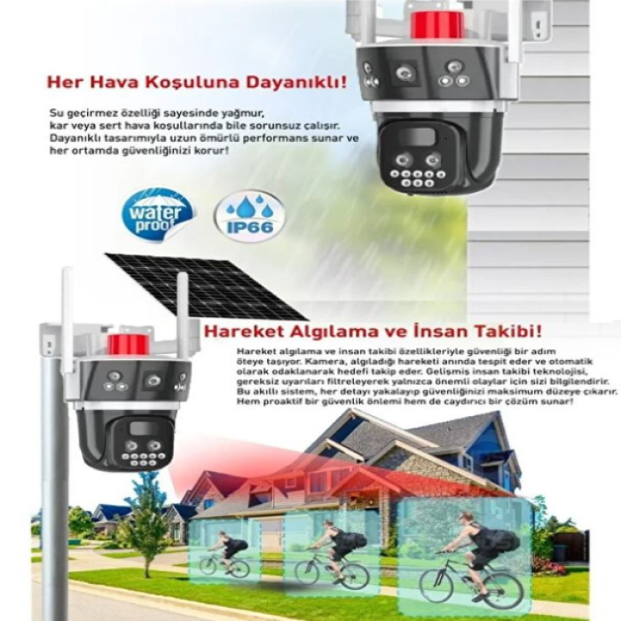 Çift Kameralı 10X Zoom 4G Güneş Enerjili Solar PTZ Güvenlik Kamerası Teico-4210