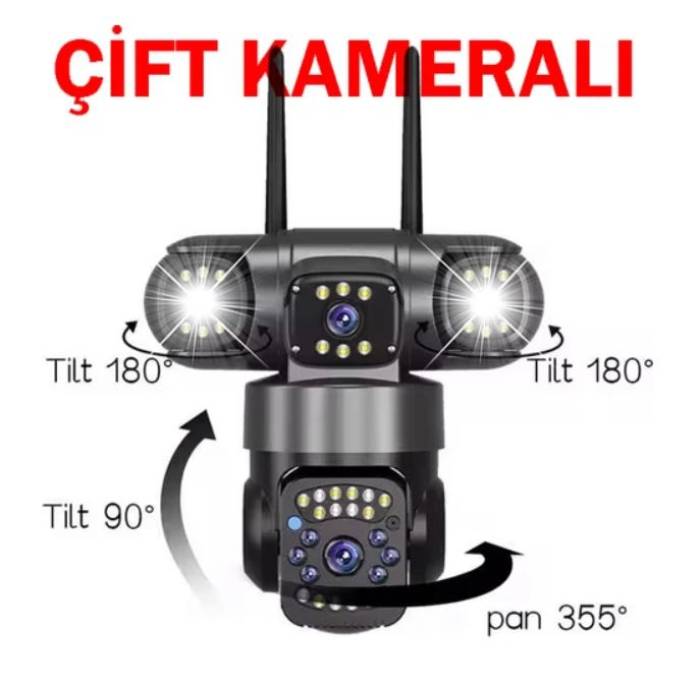 2 Kameralı Full Hd Wifi Kablosuz Hareket Takipli Alarmlı Güvenlik Kamerası Teico-4006