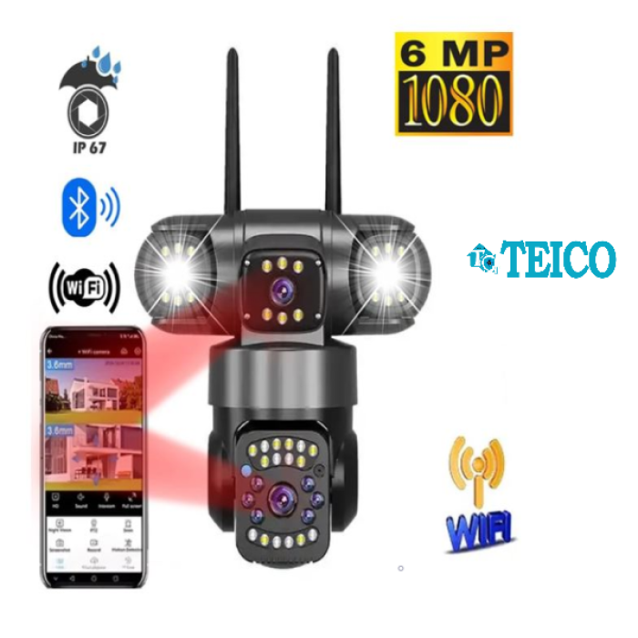 2 Kameralı Full Hd Wifi Kablosuz Hareket Takipli Alarmlı Güvenlik Kamerası Teico-4006