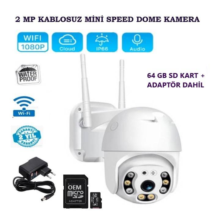 2 MP Mini Speed Dome Dış Ortam Wifi Güvenlik Kamerası 64 GB SD Kart Adaptör Dahil Teico-4164