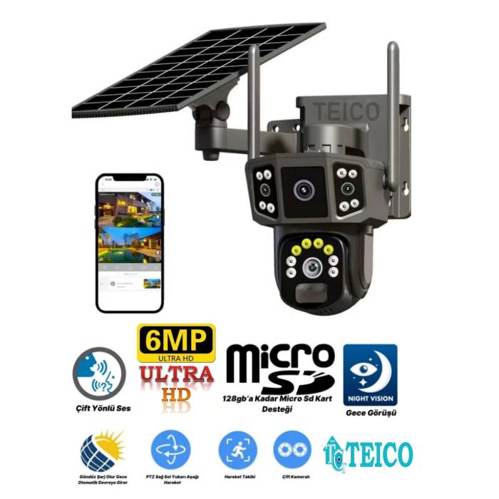 6 MP Güneş Enerjili Speed Dome PTZ Dış Ortam Solar Güvenlik Kamerası Teico-4160