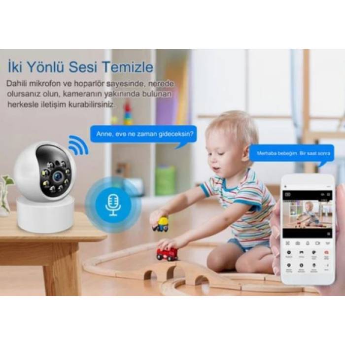 3 MP 360 Derece Kablosuz Renkli Sesli Wifi Bebek Kamerası Teico-4830