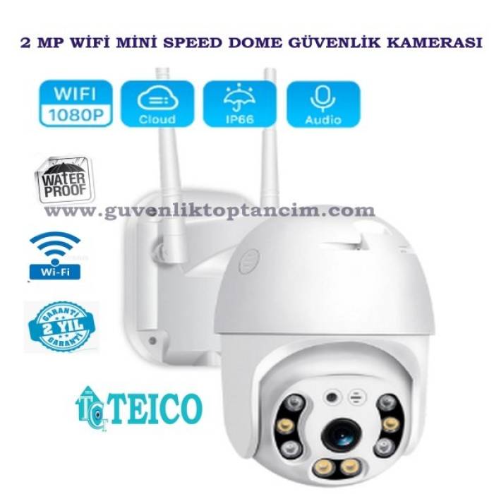 2 MP Mini Speed Dome Dış Ortam Wifi Warm Led Renkli Güvenlik Kamerası Teico-4002