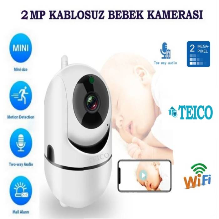 2 MP 360 Derece Kablosuz Bebek Kamerası Wifi Sesli Tek Anten Teico-4202