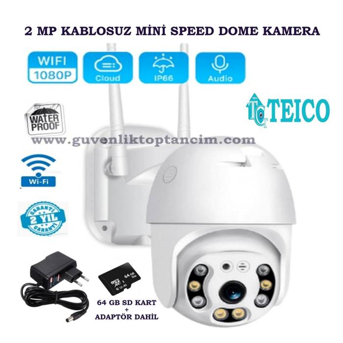 2 MP Mini Speed Dome Dış Ortam Wifi Güvenlik Kamerası 64 GB SD Kart Adaptör Dahil Teico-4164