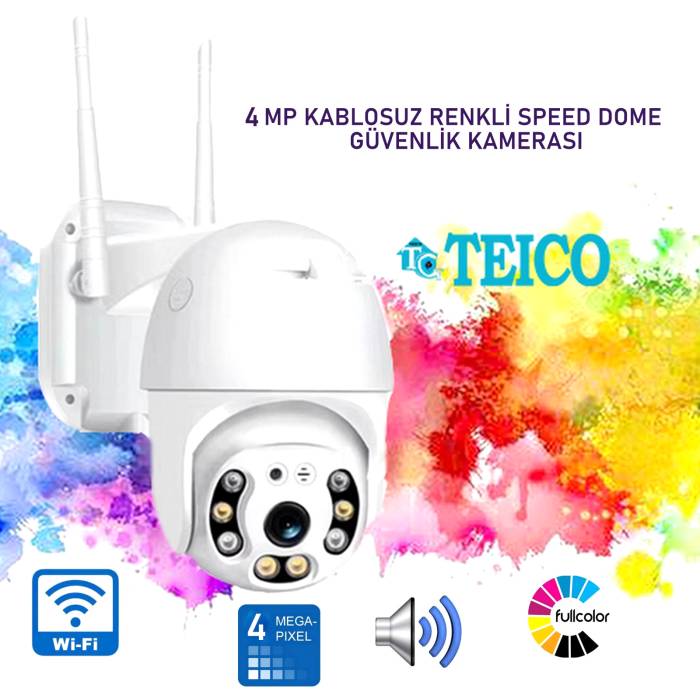 4 MP Mini Speed Dome Dış Ortam PTZ Wifi Warm Led Renkli Güvenlik Kamerası Teico-4004