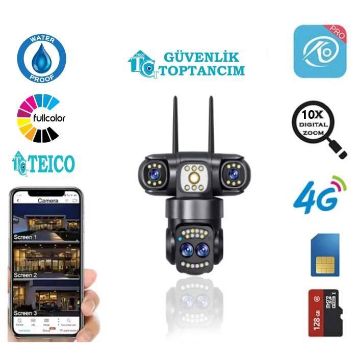 3 Kameralı Full Hd Wifi Kablosuz Hareket Takipli Alarmlı Güvenlik Kamerası Teico-4306