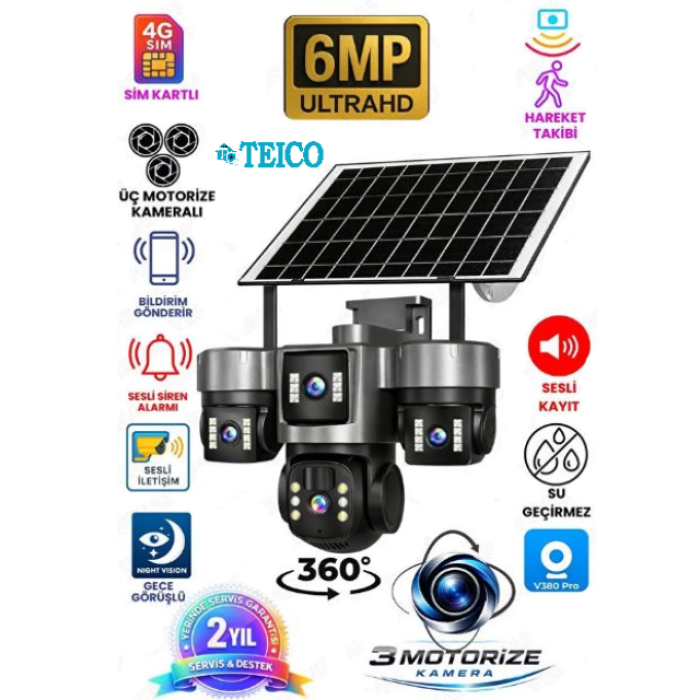 3 Motorize Lensli 10X Zoom 4g Sim Kartlı Solar Güneş Enerjili Full Hd Güvenlik Kamerası Teico-4310