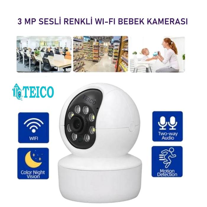 3 MP 360 Derece Kablosuz Renkli Sesli Wifi Bebek Kamerası Teico-4830
