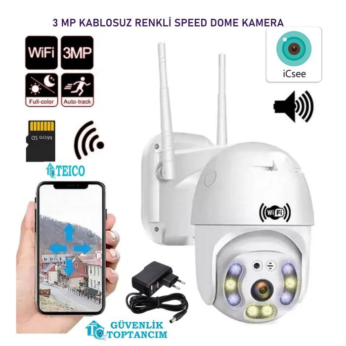 3 MP Mini Renkli Speed Dome Wifi Sesli Güvenlik Kamerası Adaptör Dahil Teico-4030