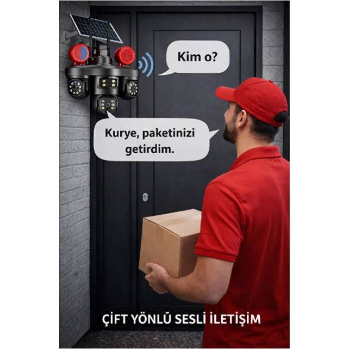 3 Kameralı Full Hd Kablosuz Hareket Takipli Alarmlı 4G Solar Güneş Enerjili Güvenlik Kamerası Teico-4163