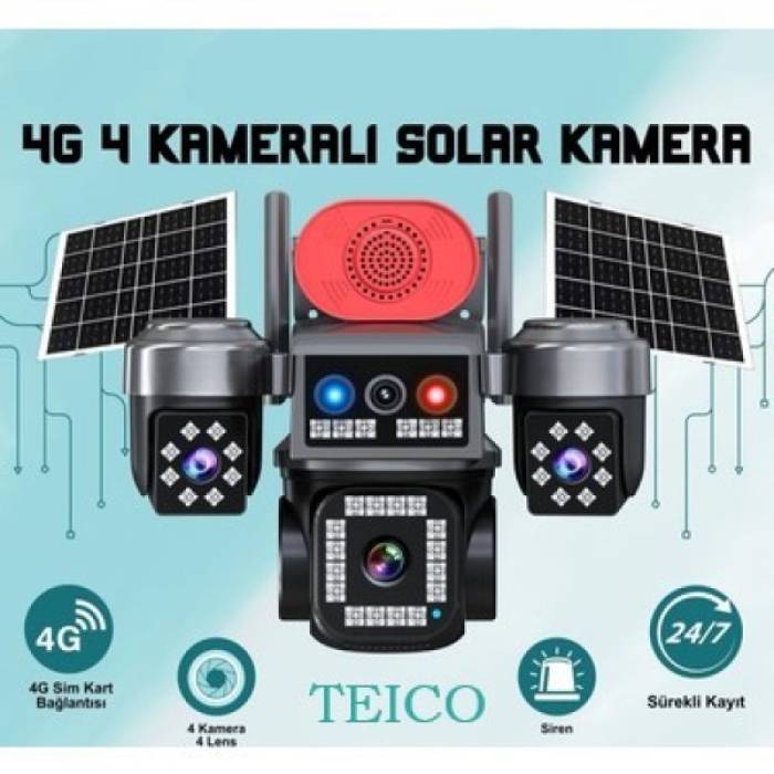 4 Kameralı PTZ Sim Kartlı Solar Kamera Güneş Enerjili Teico-4034