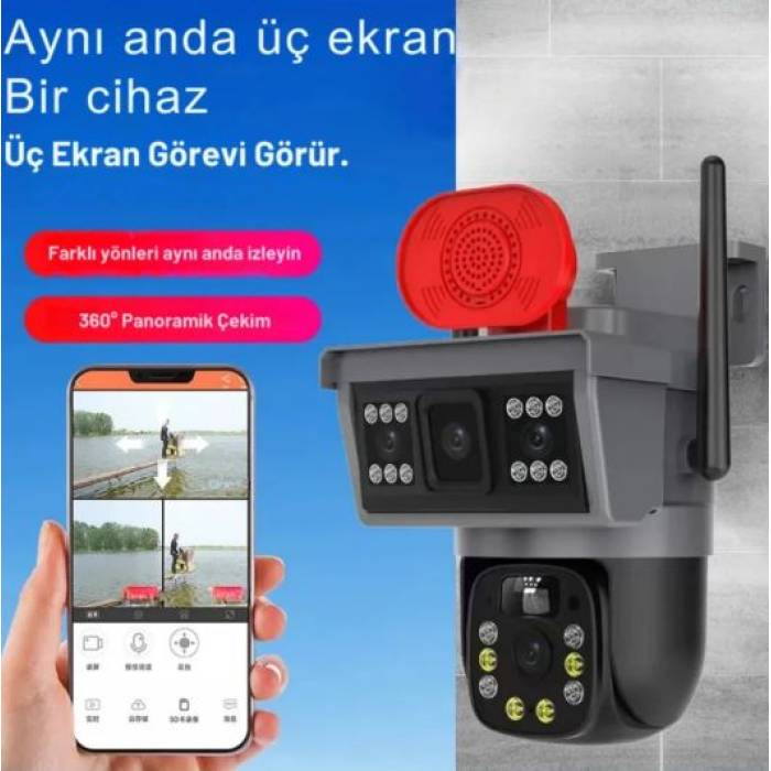 4g Sim Kartlı Solar Güneş Enerjili Full Hd Çift Kameralı Extra Ledli Akıllı Smart Güvenlik Kamerası-4222