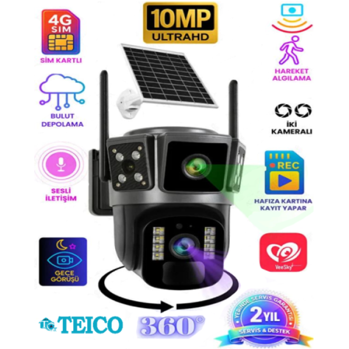 2 Kameralı 4g Sim Kartlı Solar Güneş Enerjili Full Hd Güvenlik Kamerası-4343