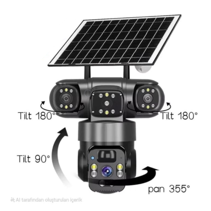 3 Kameralı Alarmlı Hareket Takipli 9 Mp Full HD Alarmlı Solar Güvenlik Kamerası Teico-4163