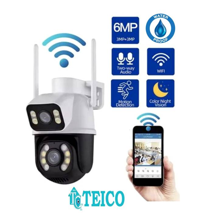 6 MP Çift Kameralı Gece Görüşlü Full HD Kablosuz Wifi Ip Akıllı Güvenlik Kamerası Teico-4006