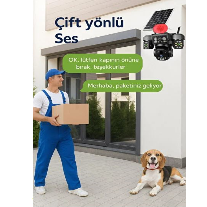 3 Kameralı Alarmlı Hareket Takipli 6 Mp Full HD Alarmlı Solar Güvenlik Kamerası Teico-4162