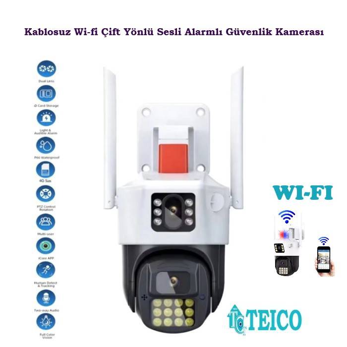 Alarmlı Wifi 2 Kamera Kablosuz Güvenlik Kamerası Teico-4233