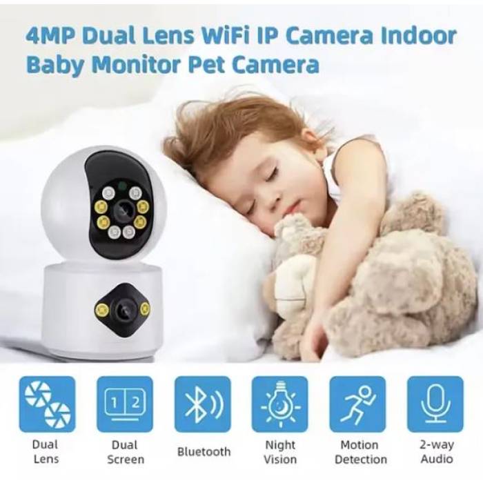 Çift Kameralı Gece Renkli Görüşlü 6 Mp Full HD Bebek Evcil Hayvan Bakıcı Ev Güvenlik Kamerası Teico-4610