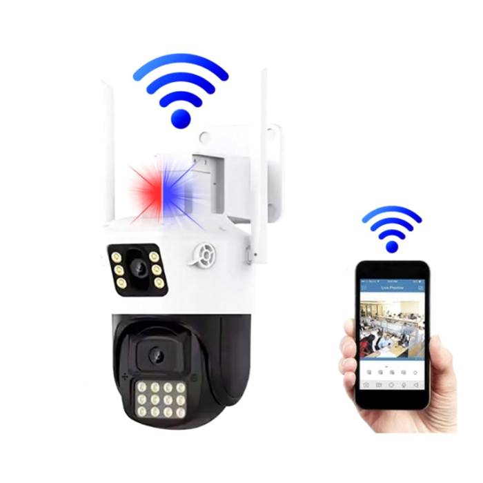 3 MP Çift Kameralı Gece Görüşlü Full HD Kablosuz Wifi Ip Akıllı Güvenlik Kamerası Teico-4033