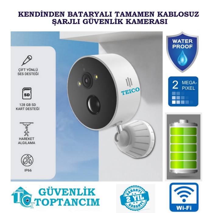 Wifi Bataryalı Tamamen  Kablosuz Kablosuz Güvenlik Kamerası Teico-4240