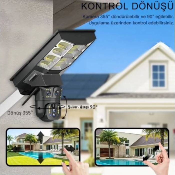 6mp Fullhd Sokak Aydınlatmalı 20.000 Mah Bataryalı Solar Panelli Hareket Sensörlü Projektör Kamera Teico-4126