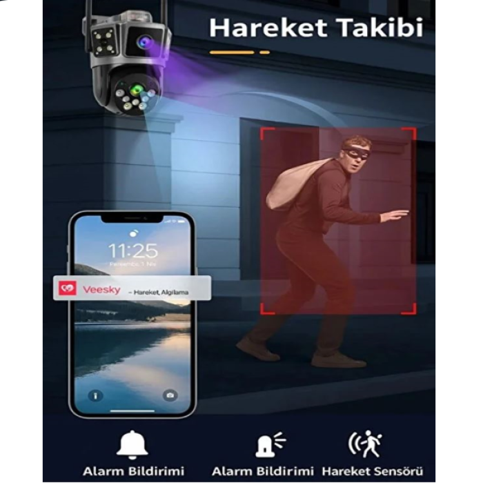 6  MP (3 MP + 3 MP) Çift Kameralı Alarmlı Kablosuz Wifi Ip Akıllı Güvenlik Kamerası Teico-4037