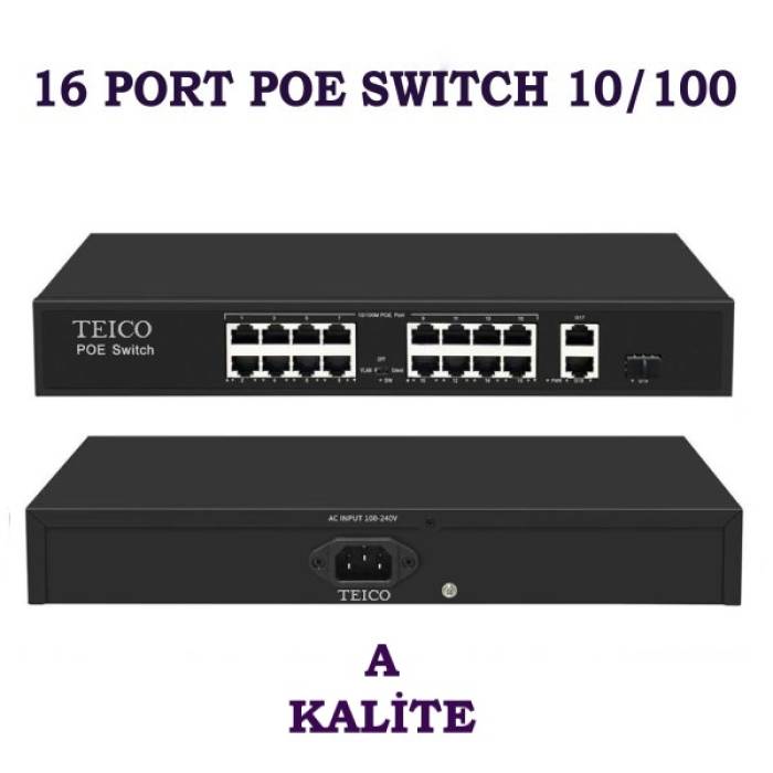 16 Port Poe Switch 10/100 16+2 A+ KALİTE Teico-5216