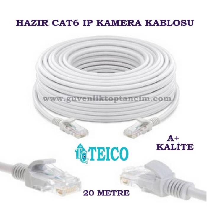 Cat6 Patch Kablo 20 Metre 23 AWG Hazır Uçları Fabrikasyon Yapılı Ip Kamera Kablosu Teico-5520
