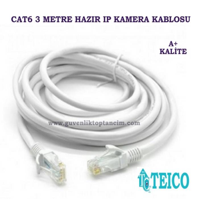 Cat 6 PATCH KABLO 3 Metre 23 AWG Hazır Uçları Fabrikasyon Yapılı Ip Kamera Kablosu Teico-5513
