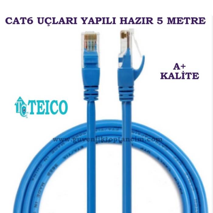 Cat 6 Patch Kablo 5 Metre 23 AWG Hazır Uçları Fabrikasyon Yapılı Ip Kamera Kablosu Teico-5505