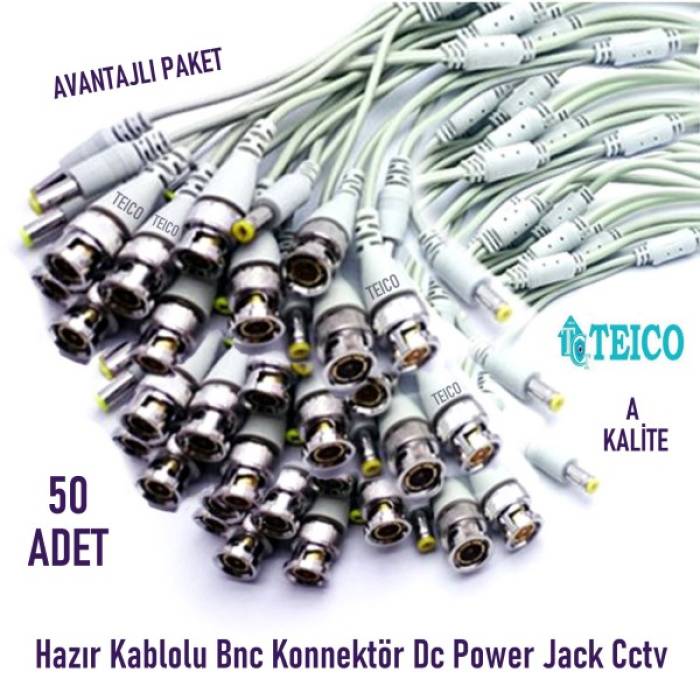 Hazır Bnc Power Jacklı Kablolu 50 Adet A+ Kalite Teico-5550
