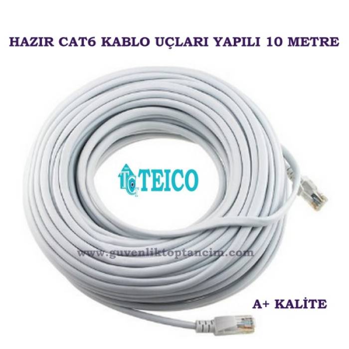 Cat6 Patch Kablo 10 Metre 23 AWG Hazır Uçları Fabrikasyon Yapılı Ip Kamera Kablosu Teico-5510