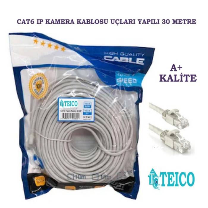 Cat6 Patch Kablo 30 Mt. 23 AWG Hazır Uçları Yapılı Ip Kamera Kablosu Teico-5330