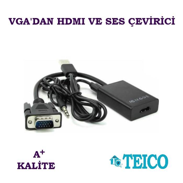 VGA'dan HDMI+ Ses Çevirici A+ Kalite Teico- 5202