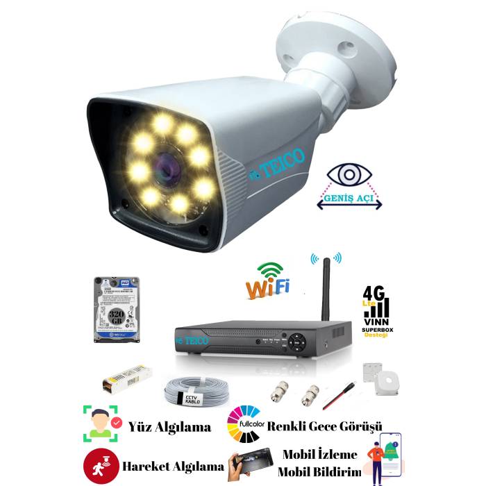 5 Mp Sony Lensli Full Hd 1080p 1 Kameralı Güvenlik Kamera Seti Teico- 6412 WarmLed Renkli Gece Görüşlü Su geçirmez Cepten İzleme XMEYE