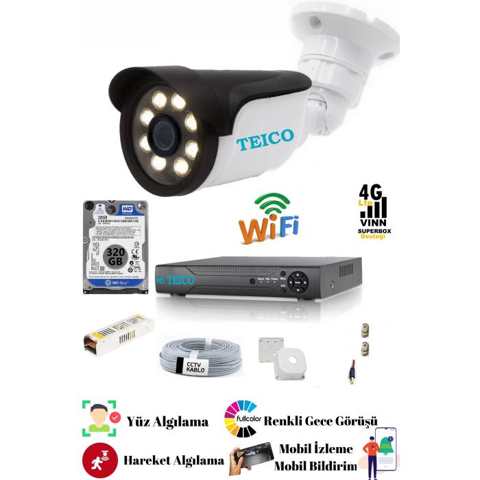 5 Mp Ultra HD 1 Kameralı Warm Led Güvenlik Kamera Sistemi Teico- 6015N Su geçirmez Renkli Gece Görüşlü Cepten İzleme XMEYE
