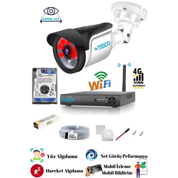 1 Kameralı 5 Mp Sony Lensli Fullhd 1080p Güvenlik Kamera Seti Teico- 6210N Su geçirmez Gece Görüşlü Cepten İzleme XMEYE
