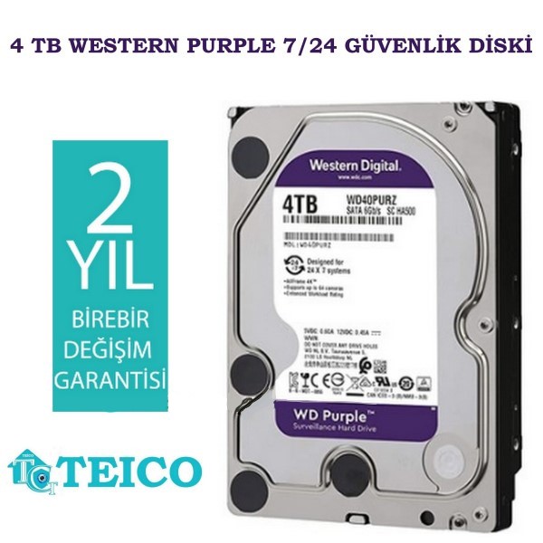 4 TB WD Purple 7/24 Güvenlik Hard Diski 2 Yıl Birebir Değişim